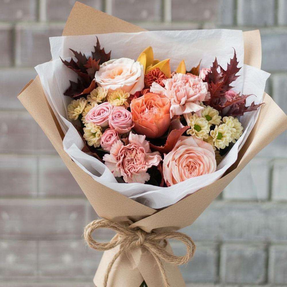 Букет цветов из: Гвоздики, Хризантемы и Розы в Красноярке