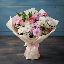 Букет цветов из:  Хризантемы, Альстромерии и Розы в Красноярке