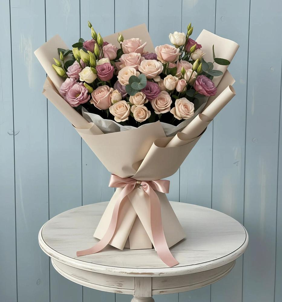 Букет цветов из: Розы и Лизиантусы в Красноярке