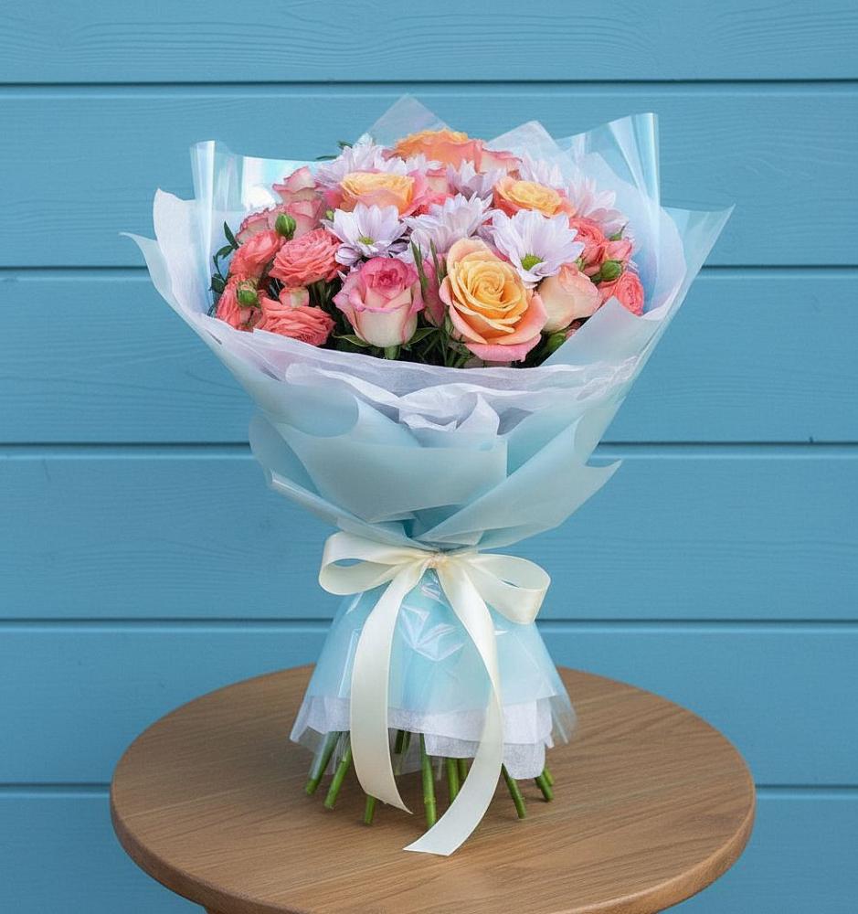 Букет цветов из: Хризантемы и Розы в Красноярке